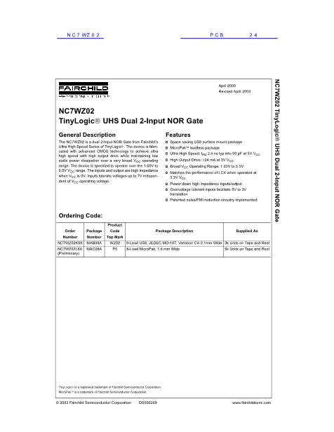 NC7WZ02数据手册封面