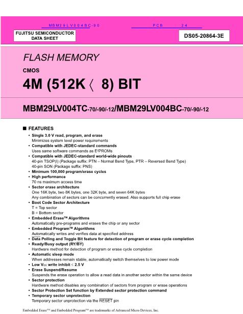MBM29LV004BC-90数据手册封面