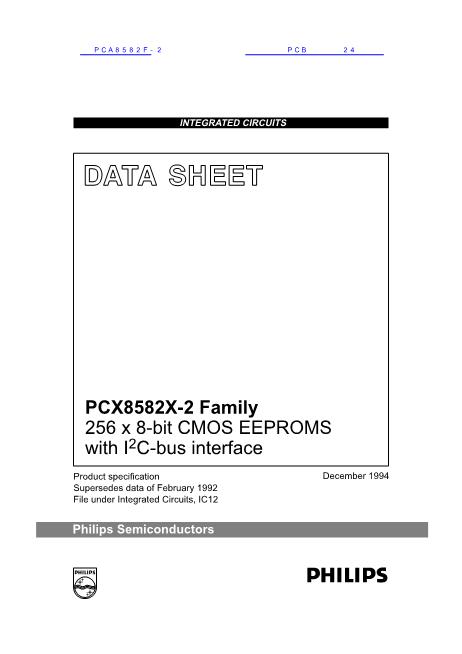 PCA8582F-2数据手册封面
