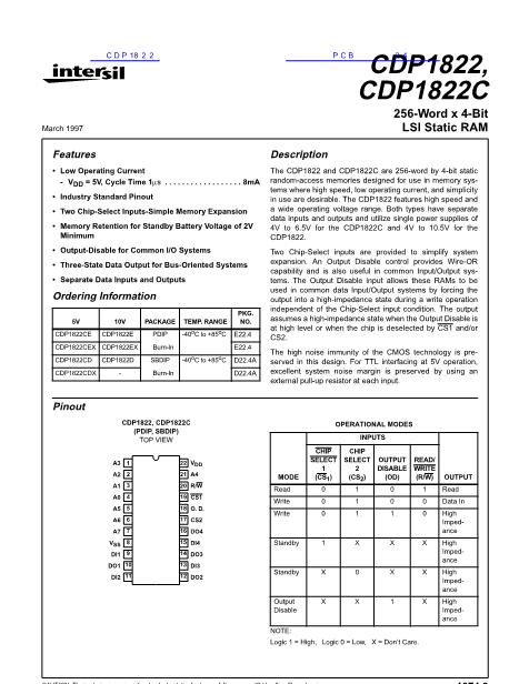 CDP1822数据手册封面