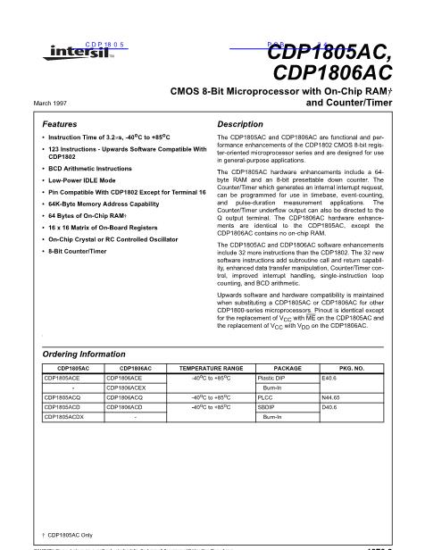 CDP1805数据手册封面