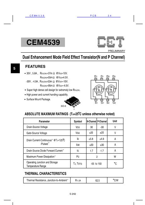 CEM4539数据手册封面