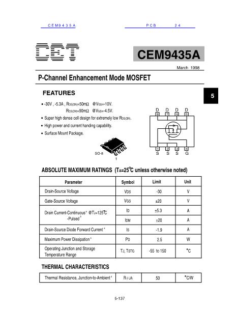 CEM9435A数据手册封面