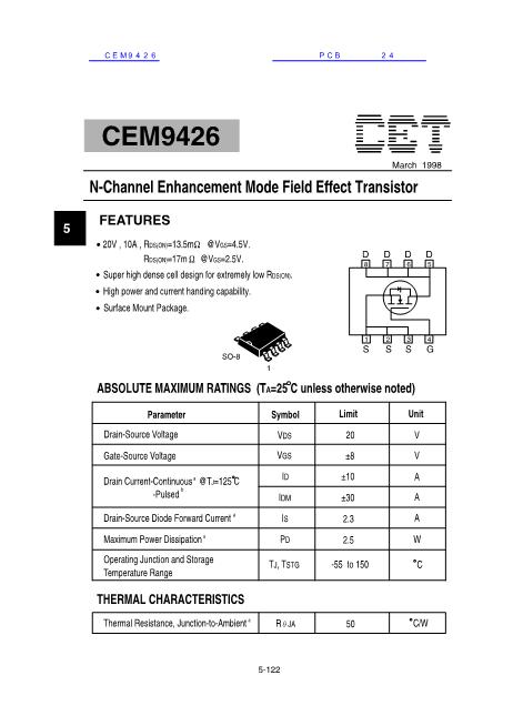 CEM9426数据手册封面