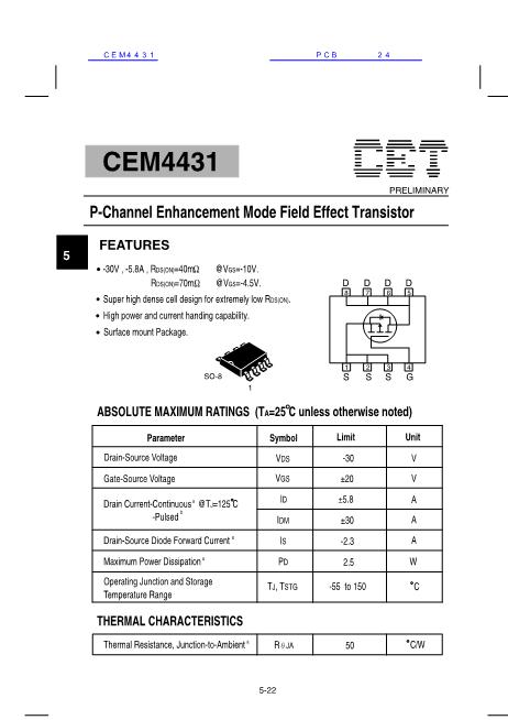CEM4431数据手册封面