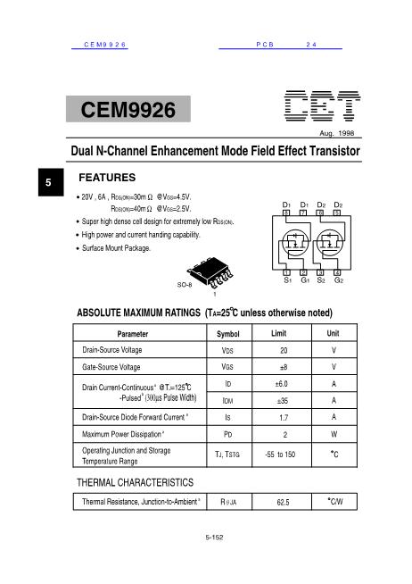 CEM9926数据手册封面