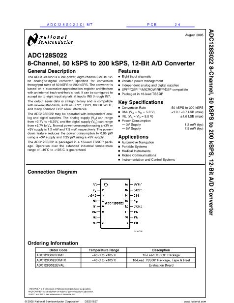 ADC128S022CIMT數(shù)據(jù)手冊封面