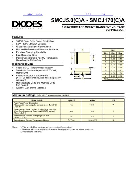 SMCJ10CA數(shù)據(jù)手冊封面