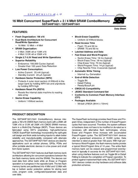 SST34HF1601-70-4C-L1P数据手册封面
