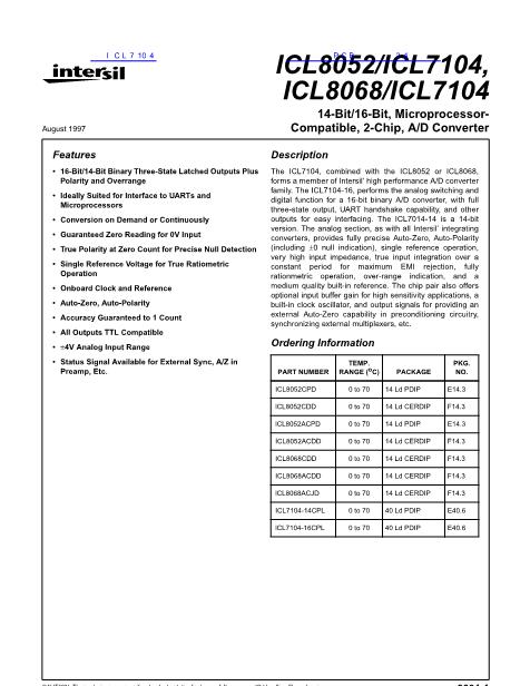 ICL7104数据手册封面