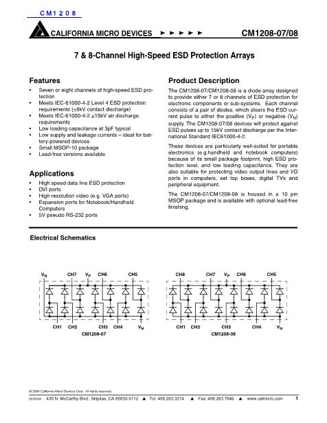 CM1208數(shù)據(jù)手冊封面
