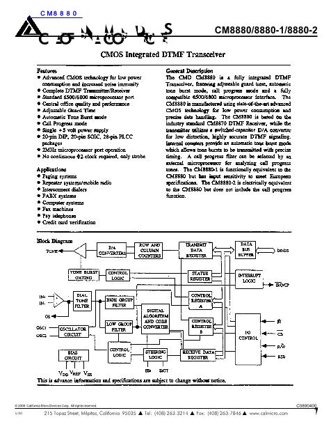 CM8880数据手册封面