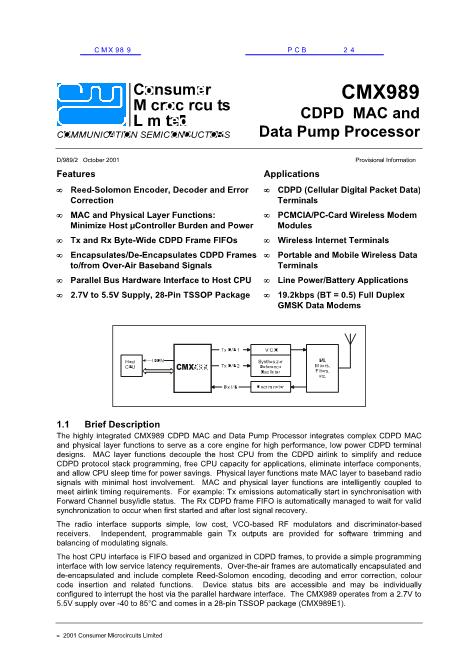 CMX989數(shù)據(jù)手冊(cè)封面