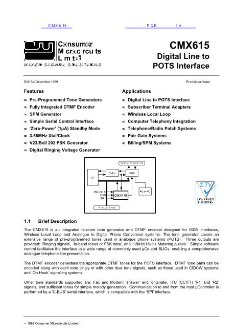 CMX615數(shù)據(jù)手冊(cè)封面