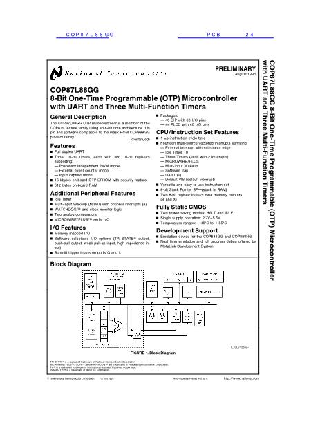 COP87L88GG數(shù)據(jù)手冊(cè)封面