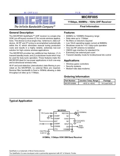 MICRF005数据手册封面