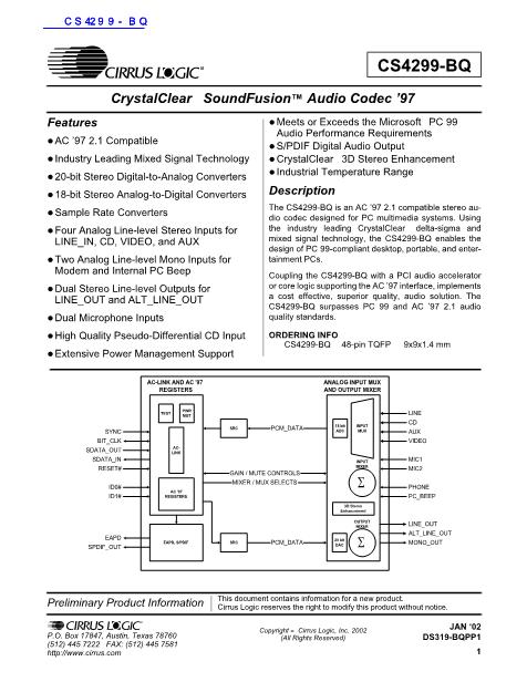 CS4299-BQ數(shù)據(jù)手冊(cè)封面