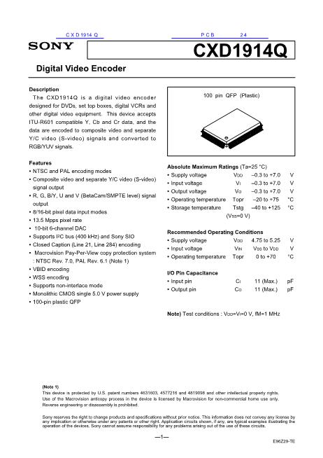 CXD1914Q數(shù)據(jù)手冊封面