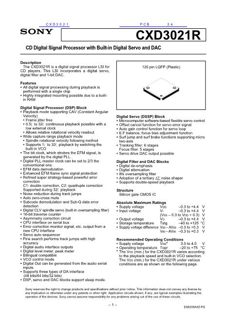 CXD3021數(shù)據(jù)手冊封面