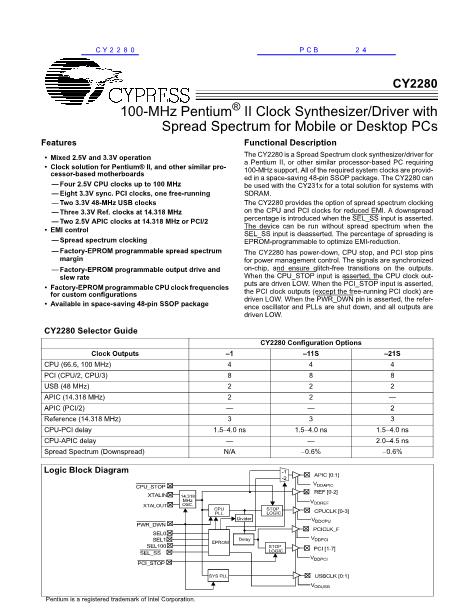 CY2280数据手册封面
