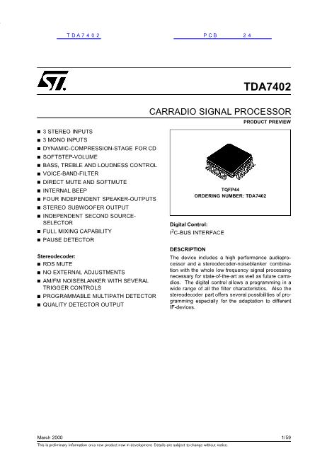 TDA7402数据手册封面