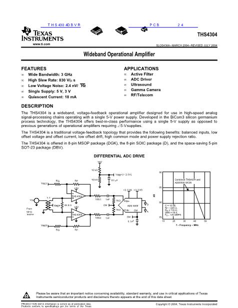 THS4304DBVR數(shù)據(jù)手冊(cè)封面