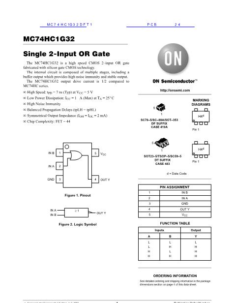 MC74HC1G32DFT1数据手册封面