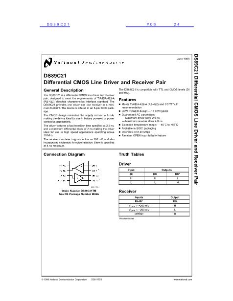 DS89C21数据手册封面