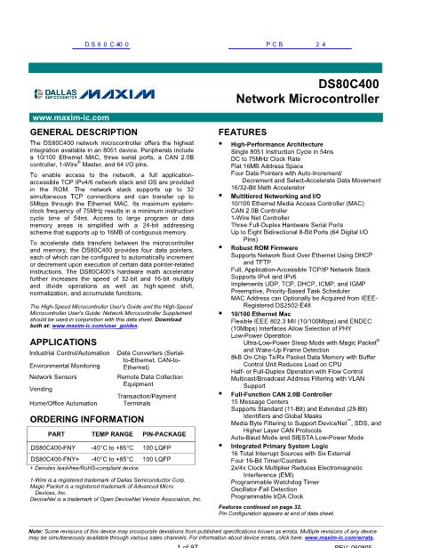 DS80C400数据手册封面