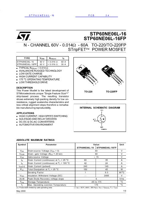 STP60NE06L-16数据手册封面