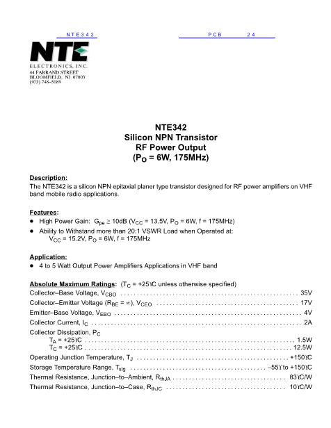 NTE342数据手册封面
