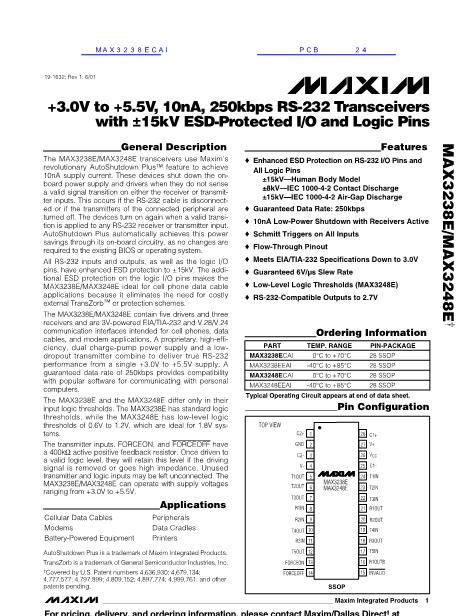 MAX3238ECAI数据手册封面