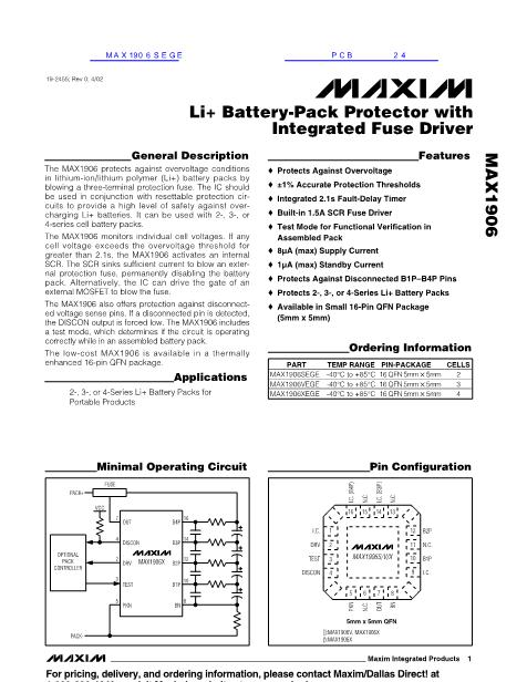 MAX1906SEGE数据手册封面