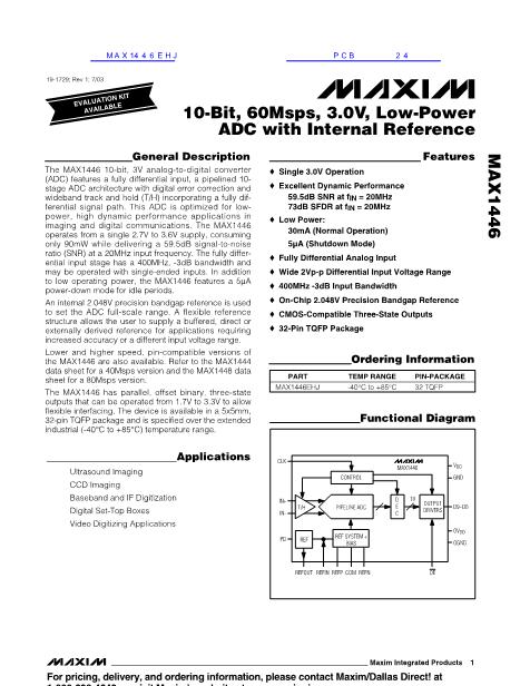 MAX1446EHJ數(shù)據(jù)手冊封面