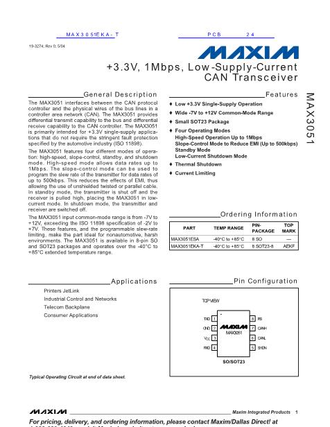 MAX3051EKA-T數(shù)據(jù)手冊封面