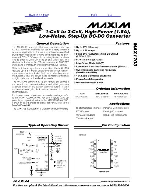 MAX1703ESE数据手册封面