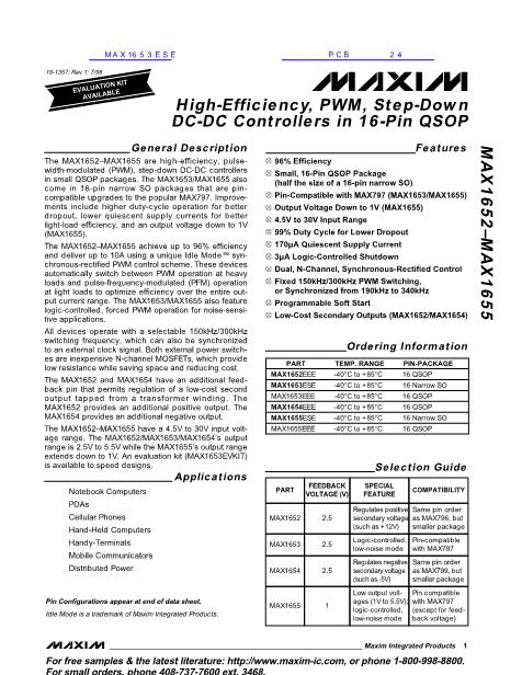 MAX1653ESE数据手册封面