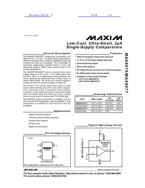 MAX9075EUK-T数据手册封面