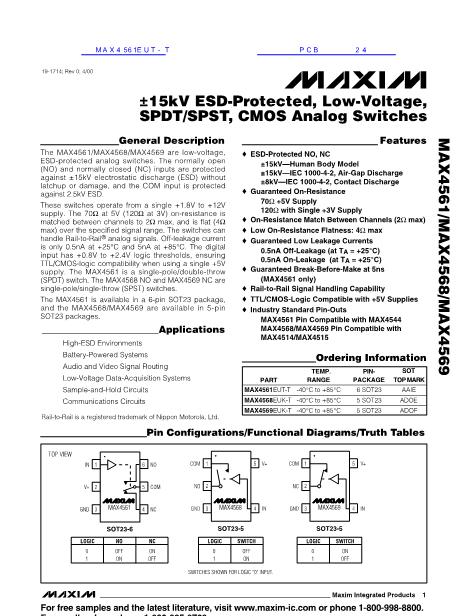 MAX4561EUT-T数据手册封面