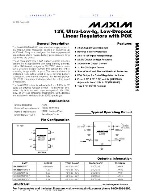 MAX8880EUT-T数据手册封面