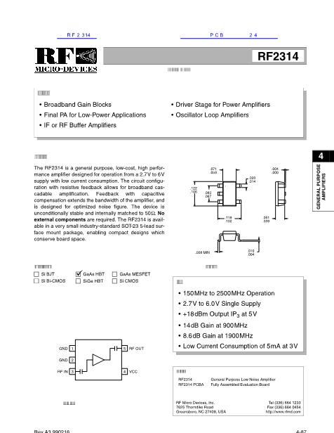 RF2314数据手册封面