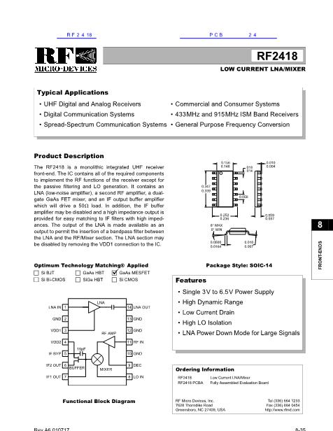 RF2418数据手册封面