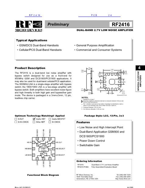 RF2416数据手册封面