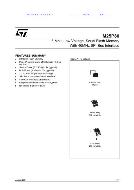 M25P80-VMF6TG数据手册封面
