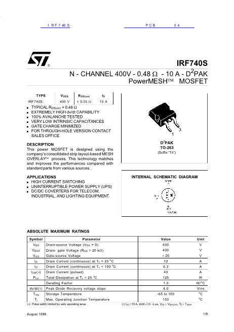 IRF740S数据手册封面