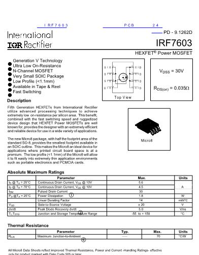 IRF7603数据手册封面