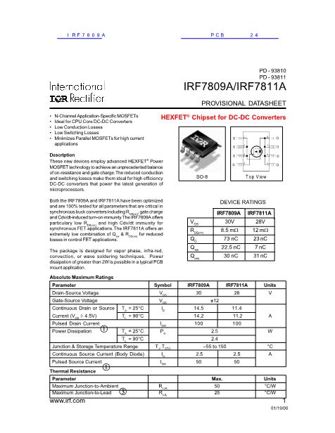 IRF7809A数据手册封面