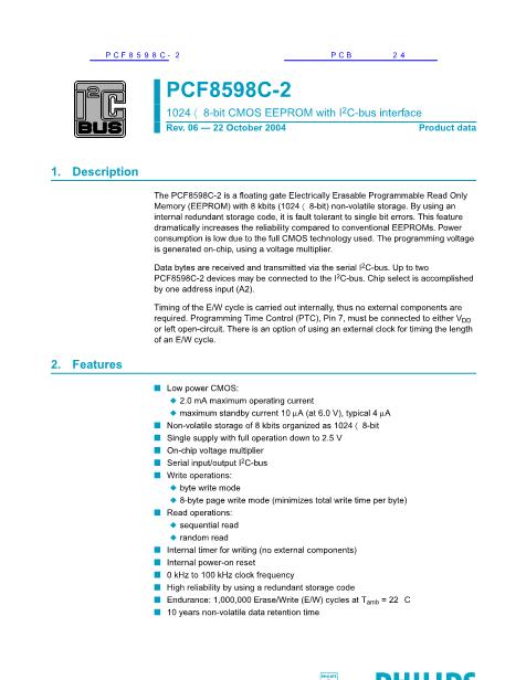 PCF8598C-2数据手册封面