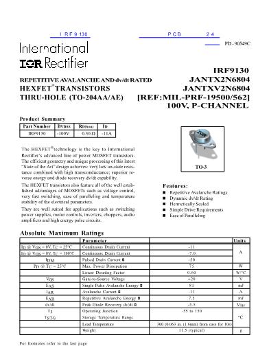IRF9130数据手册封面