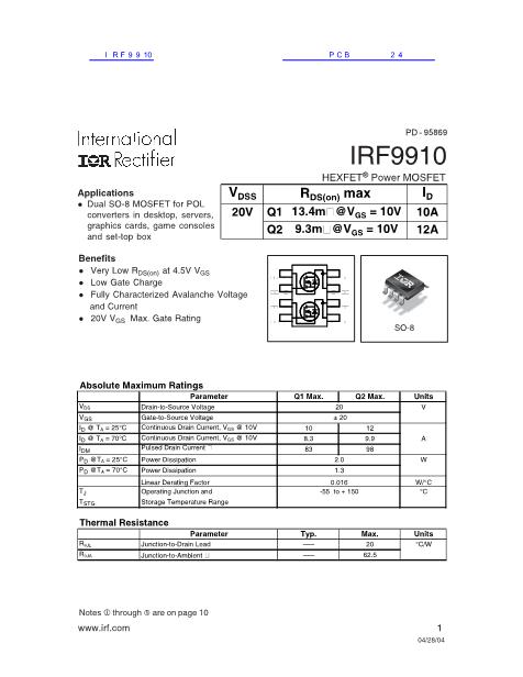 IRF9910数据手册封面